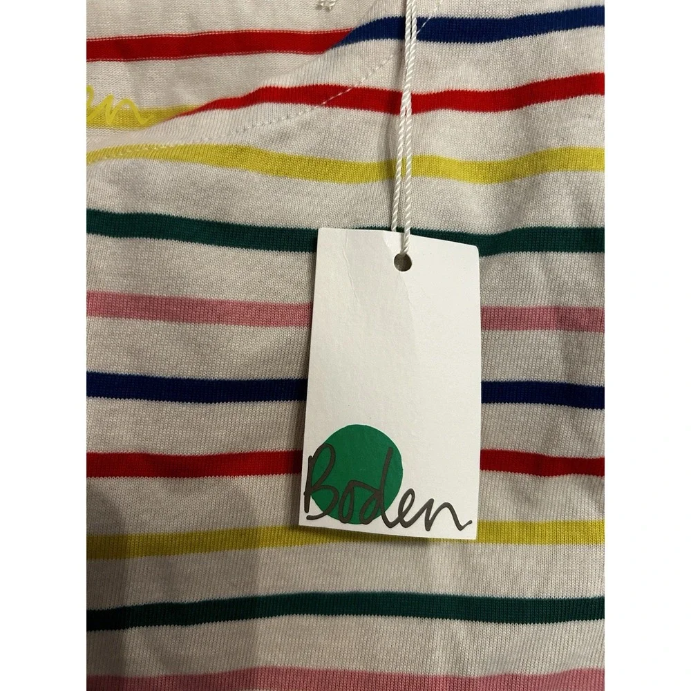 NWT‎ Boden Girls 15-16 y Shirt Striped Long Sleeve Boat Neck Top Rainbow Cotton